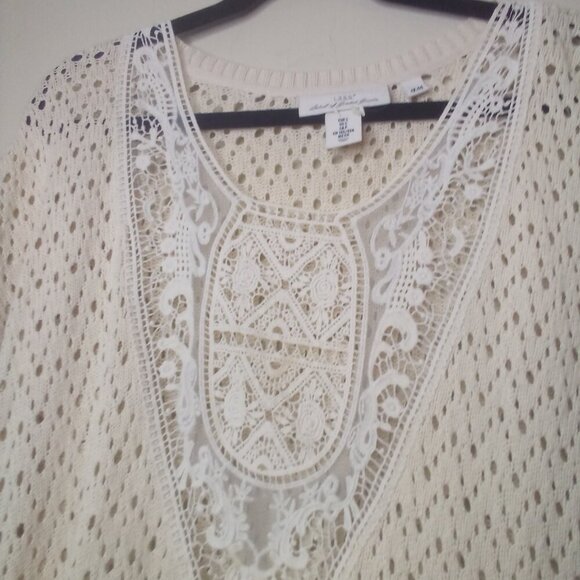 LOGG H&M Sweater S Women Short Sleeve Lace Open Knit Beige - Picture 7 of 16